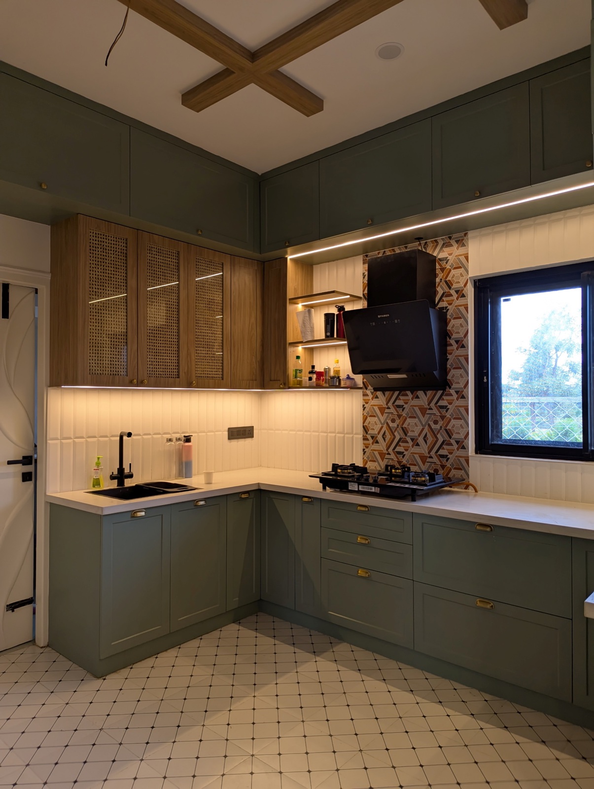 Completed interior: Kitchen sink wall