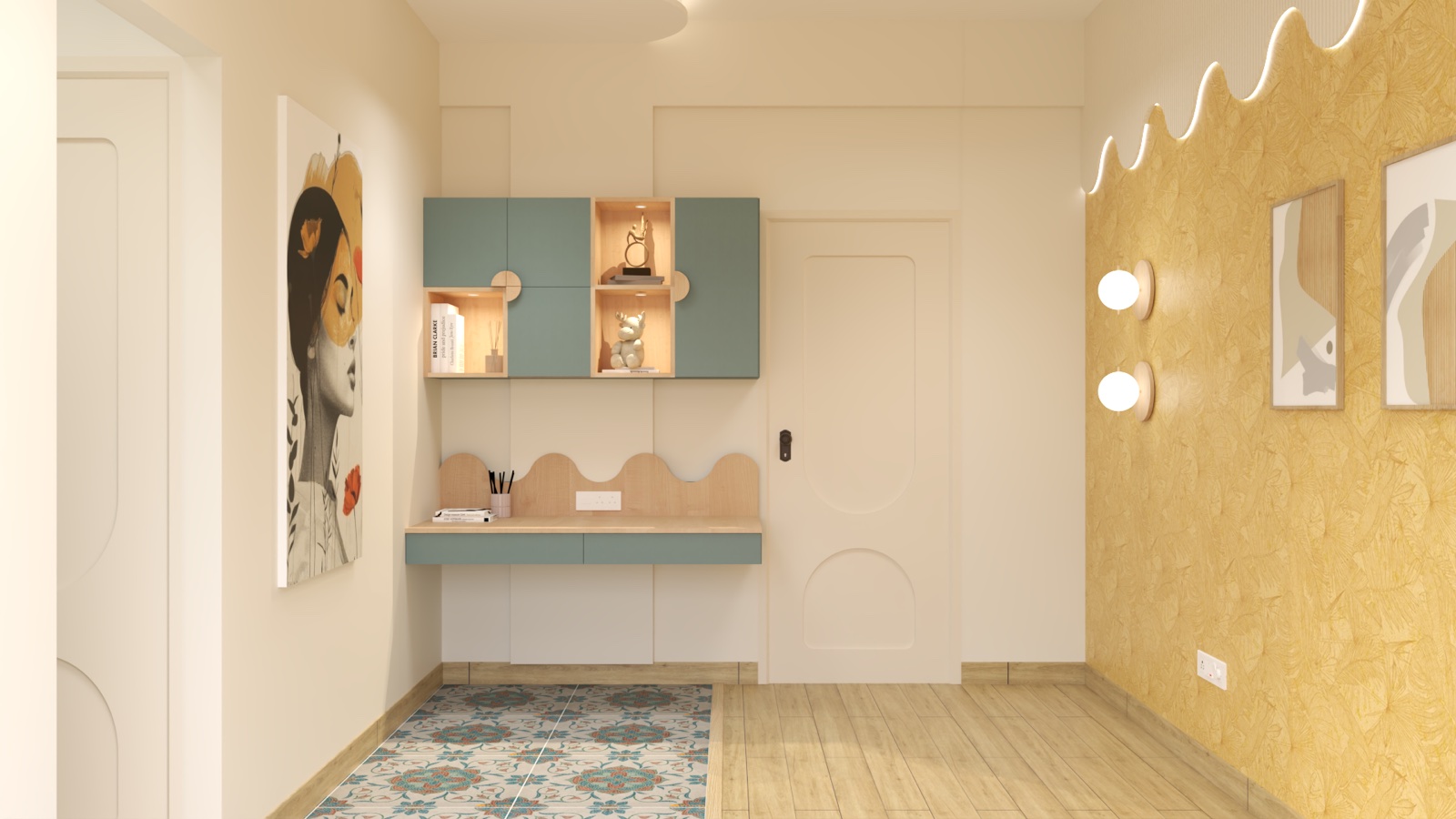 Design proposal: Blue bedroom work area