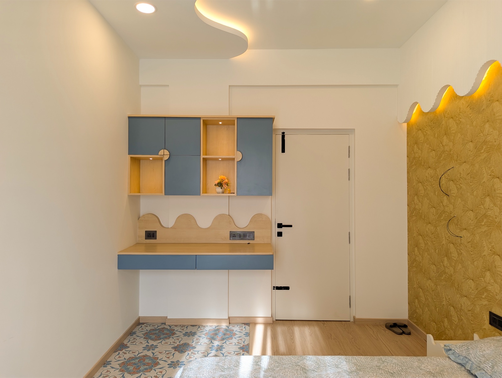 Completed interior: Blue bedroom work area