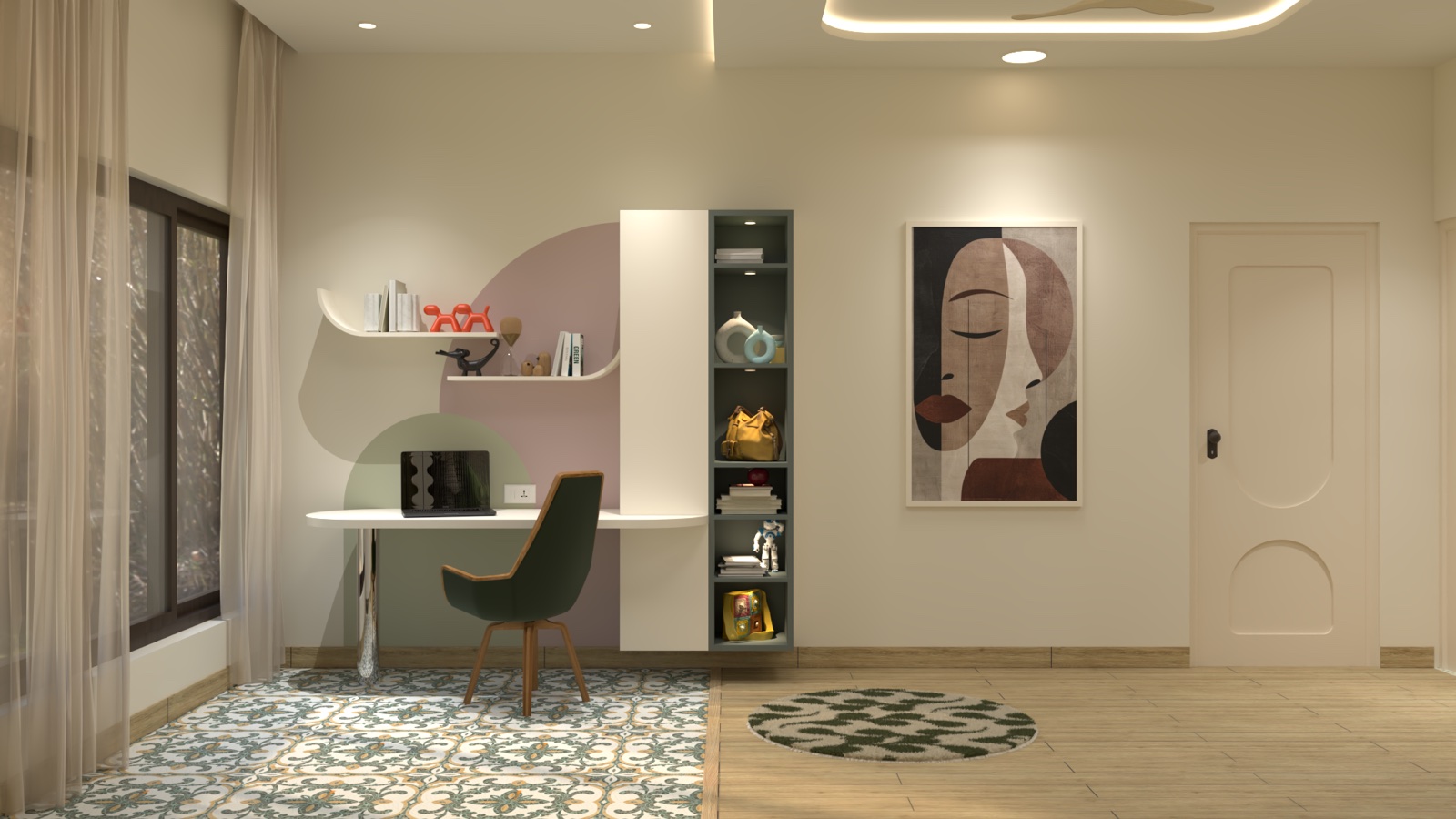 Design proposal: Green-and-blush work corner